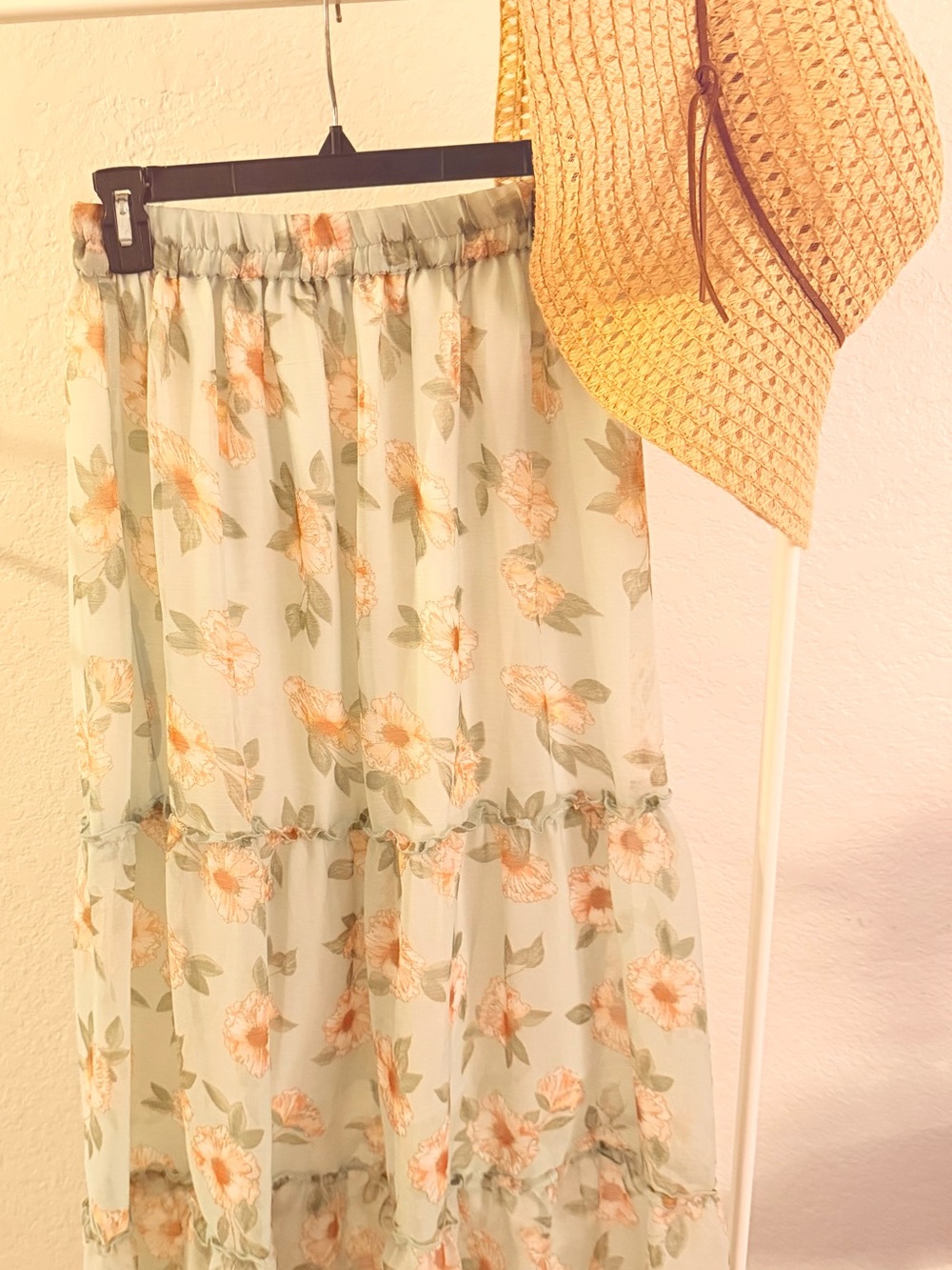 Sage Green Floral Tiered Maxi Skirt